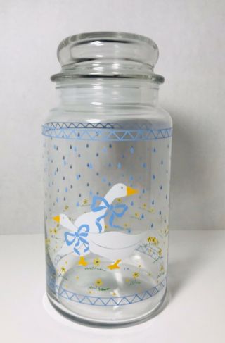 Vintage 1987 Anchor Hocking Goose Geese Canister Candy Jar With Lid 8”