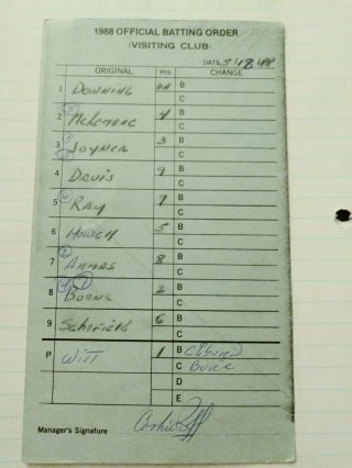 California Angeles Game Signed Lineup Card Official Batting Order