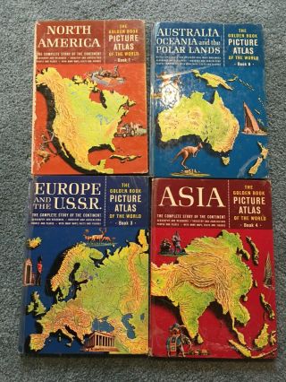 The Golden Book Picture Atlas Of The World Book 6,  4,  3,  1 Vintage