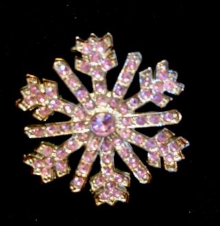 Vintage Pink Snowflake Pin Brooch.  Holiday Christmas Retro