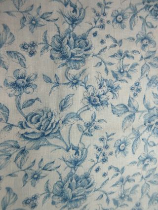 Vintage Fabric Blue Roses Cream Cotton Blend? Linen Textured 68 " X 45 "