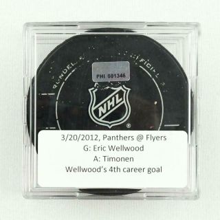 2011 - 12 Eric Wellwood Philadelphia Flyers Game - Goal - Scored Puck - Timonen A.