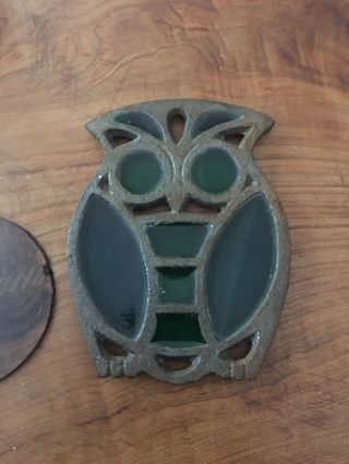 Vintage Owl Suncatcher Blue And Green Metal Window Hanging Stained Glass Style 2