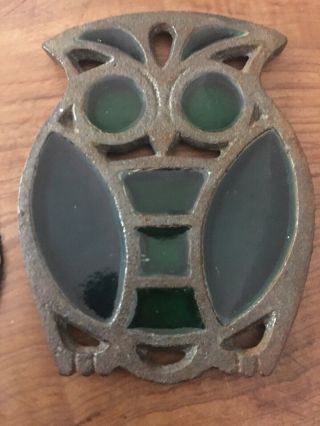 Vintage Owl Suncatcher Blue And Green Metal Window Hanging Stained Glass Style 3