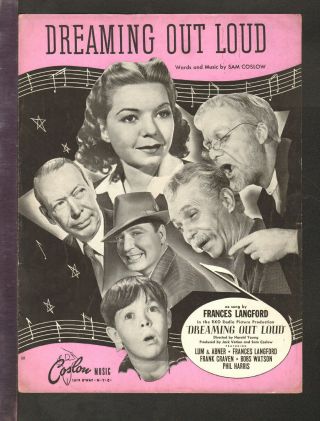 Dreaming Out Loud 1940 Frances Langford Movie Vintage Sheet Music