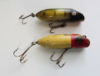 2 Vintage Wood Bass Oreno Fishing Lures 1 Glass Eyes,  1 Pike Colored
