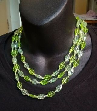 Authentic Vintage 1970s Clear Green And Blue Beads Necklace 3 Strands Germany