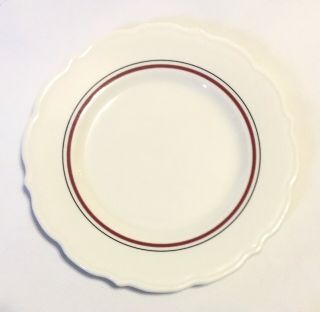 Vtg Syracuse China 7.  25” Salad Plate Red Black Stripes Ruffled Restaurant Ware