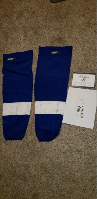 Tampa Bay Lightning Nhl Game Players Socks With Letter Of Authenticity