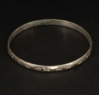 Costume Vtg Alpaca - Mexico Taxco Stamped Solid 8 " Bangle Pls