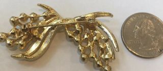 Vintage Gold Tone ART Leaf Pin Brooch With Faux Pearls Clusters On Each Side 2