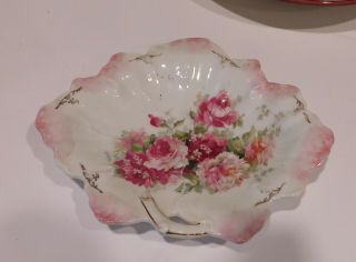 Vintage Hand Painted Fine China Leaf Shape Bowl Dish Made In Weimar Germany