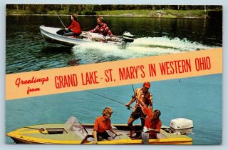 Postcard Oh Banner Dual View Greetings From Grand Lake St Mary 