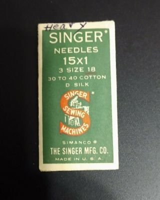 Vintage Singer Sewing Machine Needles 15x1 Size 18