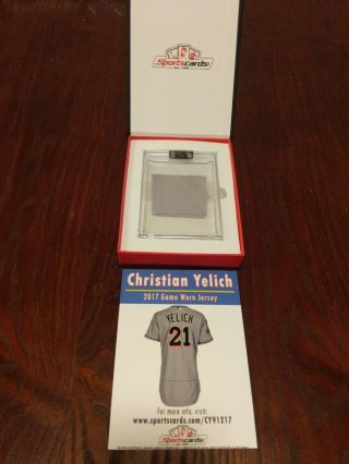 2017 Christian Yelich Game Worn Jersey Swatch Authentic/encased With Custom Box