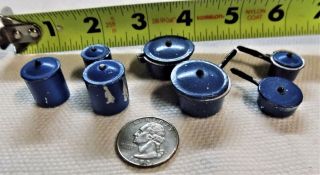 Vintage Dollhouse Kitchen Miniatures Metal Pots Pans Containers