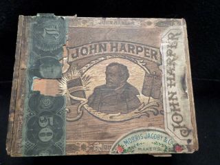 Antique John Harper Cigar Box Vintage Tobacco Engraved - With Stamps