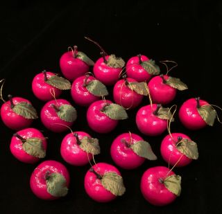 Vintage 80’s Red Apples Christmas Tree Ornaments 2” Tall Gold Strings Set Of 19