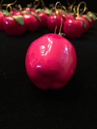 Vintage 80’s Red Apples Christmas Tree Ornaments 2” Tall Gold Strings Set of 19 3