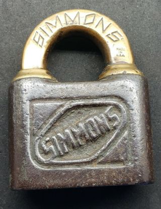 Simmons Brass & Steel Padlock Old Vintage Antique Lock (no Key)