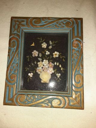 1966 Vintage Real Seashells Shell Art Floral Bouquet Pictures Wood Frame Mini