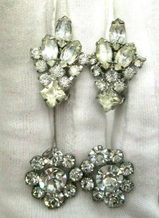 2 Pairs Of Vintage Deco Rhinestone Earrings Big And Bold