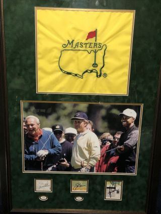 Tiger Woods.  Arnold Palmer.  Jack Nicklaus Signed Masters Tribute.  All Jsa Certed