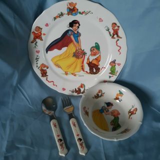 Vintage Selandia Disney Snow White And The Seven Dwarfs Plate Bowl Fork Spoon