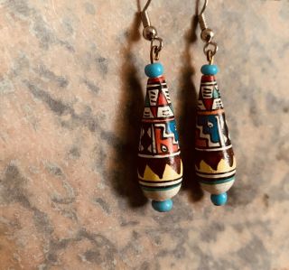 Vintage Native American Hand Painted Porcelain Earrings