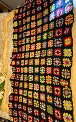 Vintage Crochet Afghan Lap Throw Blanket 60 " X 29 " Granny Square