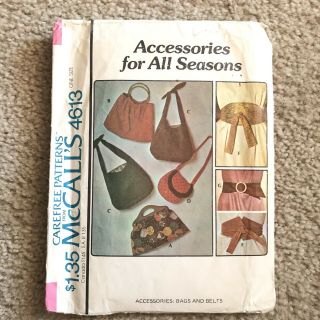 Vintage 1970s Mccalls 4613 Boho Sling Bag Purse Belts Pattern Complete Retro