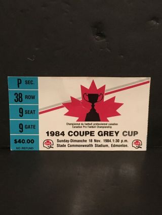 Vintage 1984 Cfl Football Grey Cup Ticket Stub Bombers Vs Tiger Cats