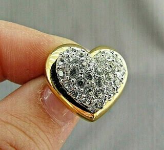 Vintage Swarovski Crystal Gold Tone 3d Heart Pin Brooch