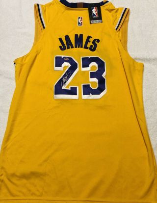 Lebron James Signed Autographed Lakers Nba Nike Swingman Jersey With