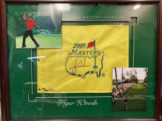 Uda Tiger Woods Signed 2005 Masters Flag Professionally Framed 494/500