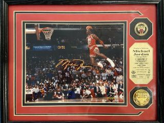 Michael Jordan Upper Deck Signed 8x10 1987 Dunk Contest Photo.  Limited To 54/133