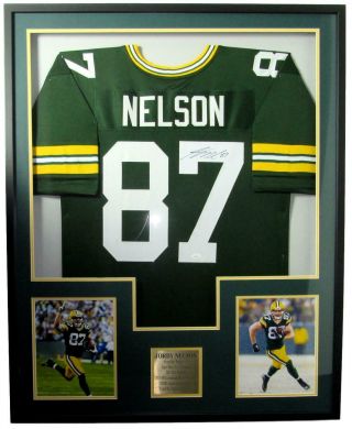 Jordy Nelson Signed/auto Packers Green Jersey And Photos Framed Jsa 154275
