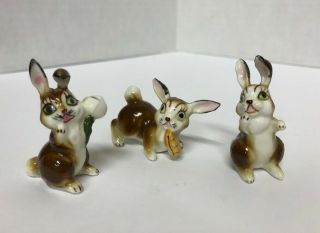 Vintage Miniature Brown Bunny Family Porcelain Figurines