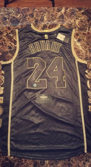 Rare Kobe Bryant Autographed Black Gold Commemorative Jersey La Lakers With