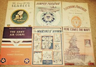 6 Vintage Military Sheet Music Marines Navy Seabees Coast Guard Army Air Corps