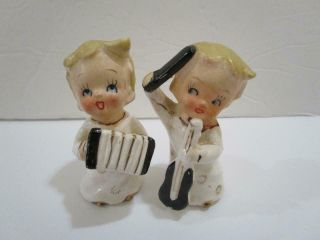 2 Vintage Japan Ceramic Choir Boy Musician Christmas Figurines