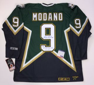 Mike Modano Signed Ccm Dallas Stars Inscribed Career Stats Jersey Psa/dna Xl