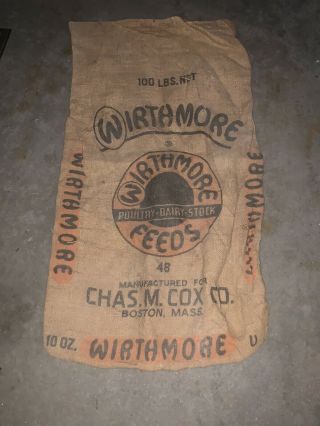 6 Vintage Wirthmore Feeds Burlap Bags