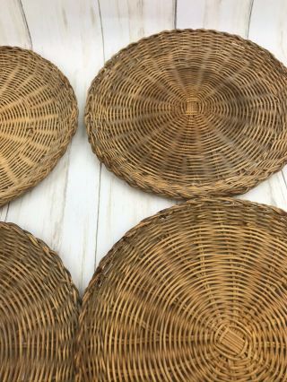 Vintage Set Of 4 Wicker Bamboo Rattan Woven Paper Plate Holders Heavy Duty