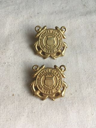 Vintage United States Coast Guard Golden Screw On Pins Crossed Anchors