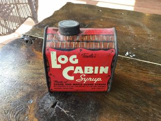 Vintage Log Cabin Metal Syrup Tin