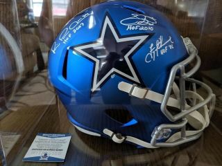 Dallas Cowboys Helmet Signed By Troy Aikman,  Emmitt Smith,  And Michael Irvin