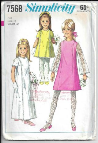 Simplicity 7568,  Vintage Sewing Pattern,  Size 14 Child 