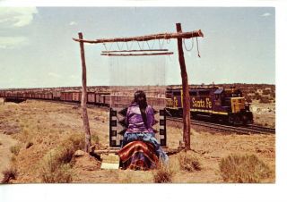 Santa Fe Rr Train - Native American Indian Rug Weaver - Mexico - Vintage Postcard