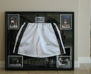 Muhammad Ali Signed Autographed White Everlast Boxing Trunks Framed